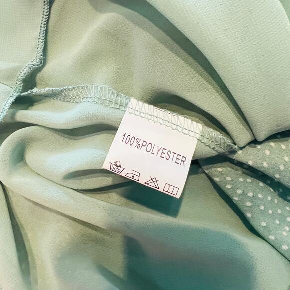 Tiered Dress Polka Dot V Neck Long Sleeve Mint Green - S - Picture 7 of 7